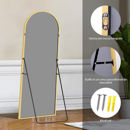 Großer Gewölbter Standspiegel 165x60cm mit Goldrahmen