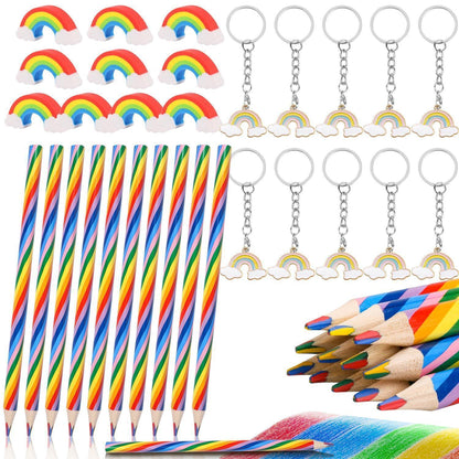 Regenbogen Stift Set 36tlg. mit Radiergummis & Schlüsselanhänger