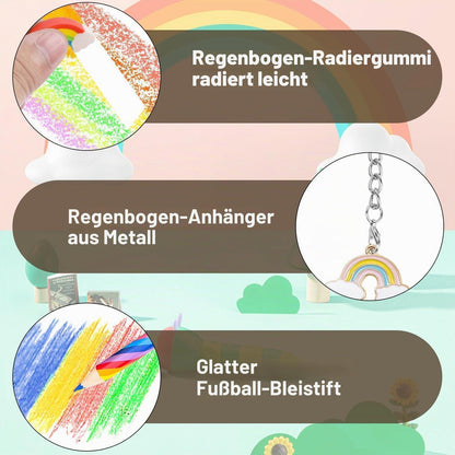 Regenbogen Stift Set 36tlg. mit Radiergummis & Schlüsselanhänger