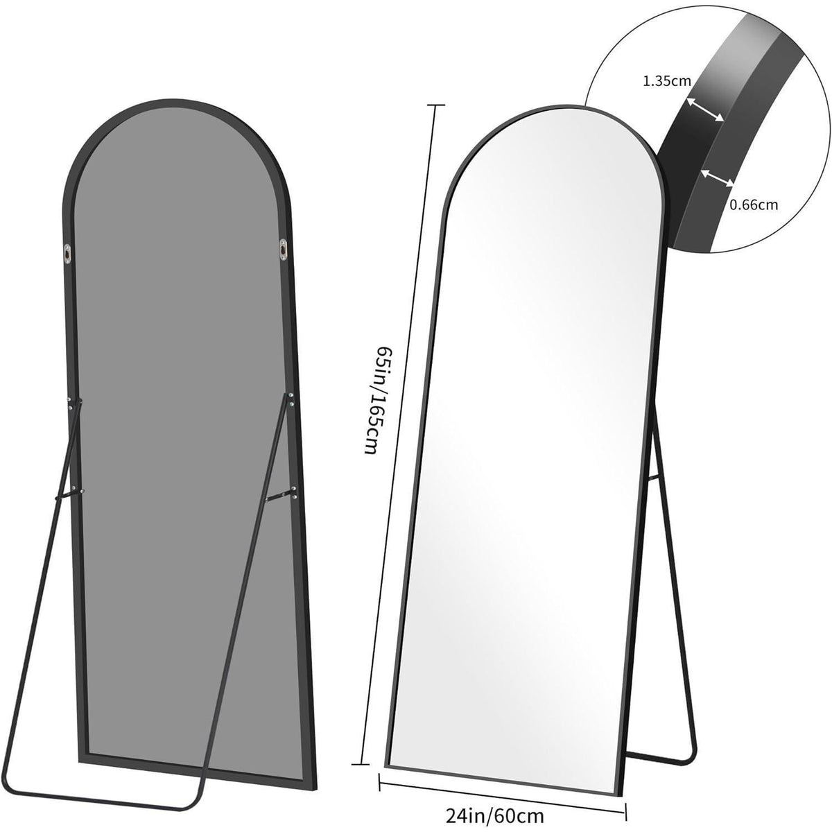 Großer Gewölbter Ganzkörperspiegel mit Aluminiumrahmen – 165x60 cm