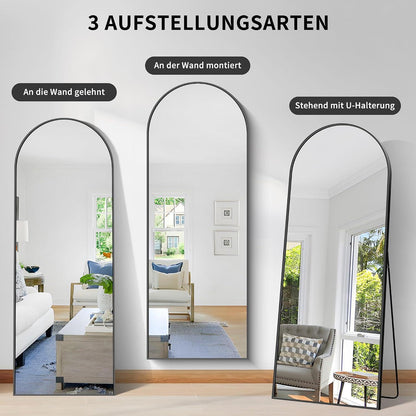 Großer Gewölbter Ganzkörperspiegel mit Aluminiumrahmen – 165x60 cm