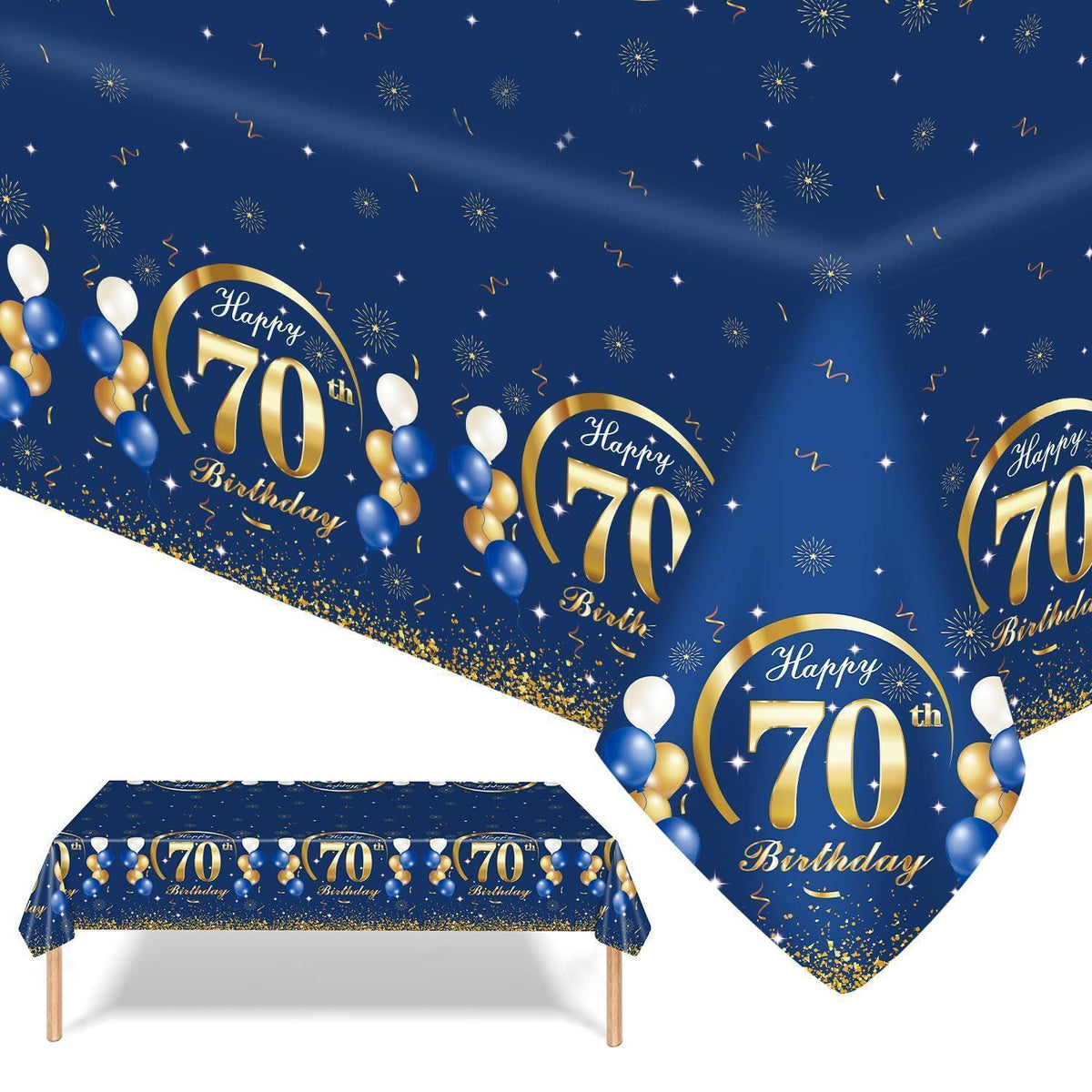 Tischdecke 70 Geburtstag – 2er Set Partydeko Blau Gold