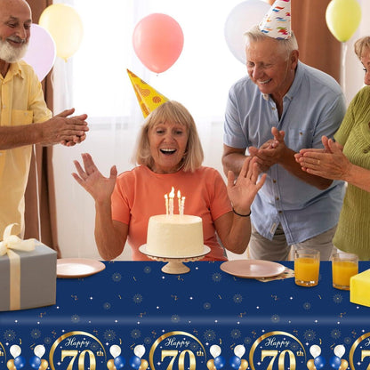 Tischdecke 70 Geburtstag – 2er Set Partydeko Blau Gold