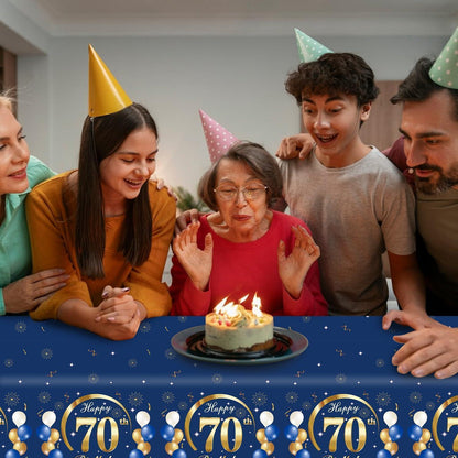 Tischdecke 70 Geburtstag – 2er Set Partydeko Blau Gold