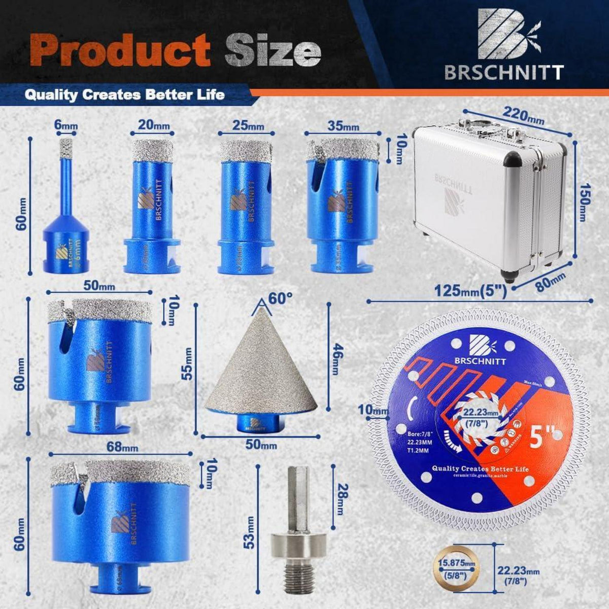 Diamant-Kernbohrer-Set M14 für Fliesen, Marmor, Granit