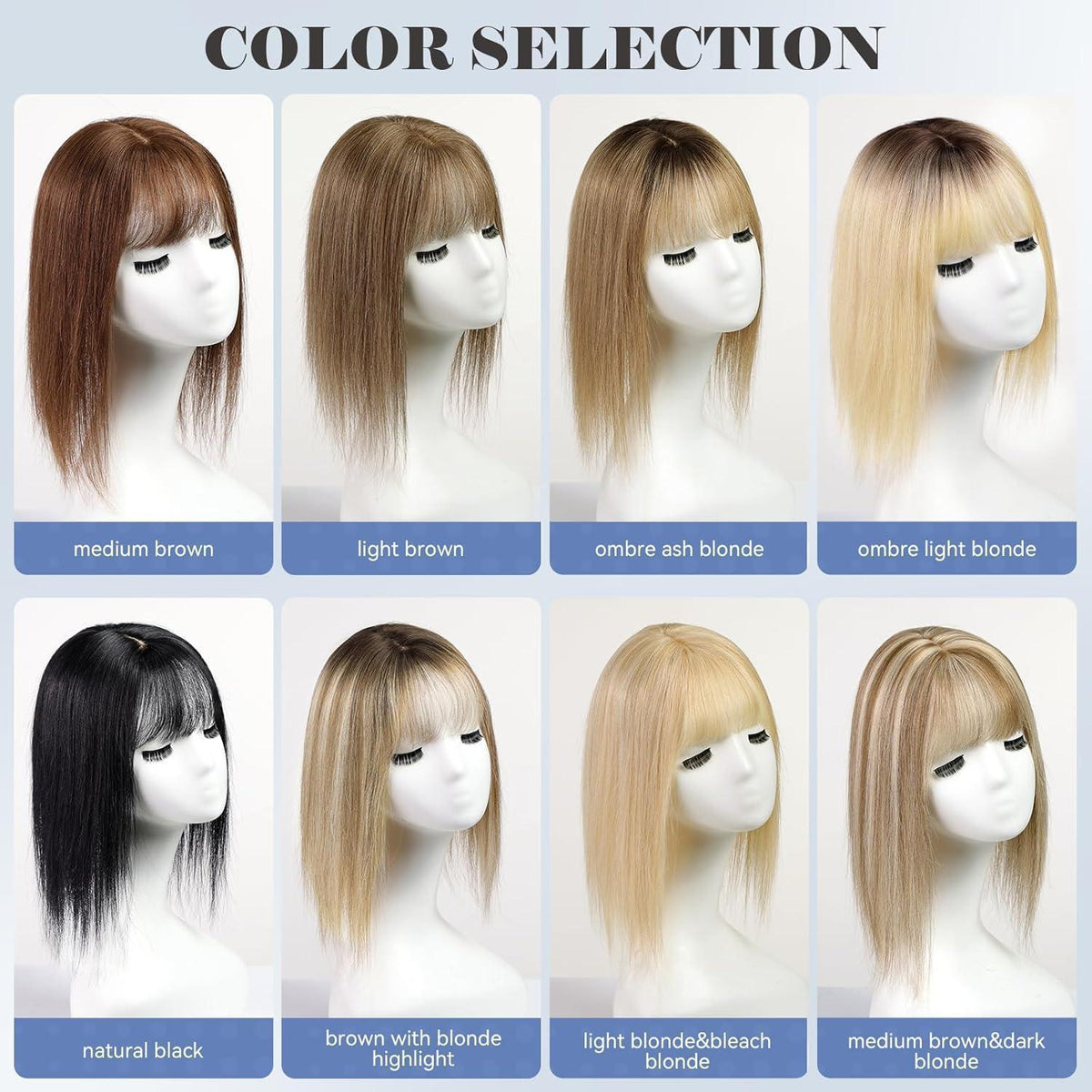 Echthaar Haarteil mit Pony, Ombré Braun Blond, 14 Zoll