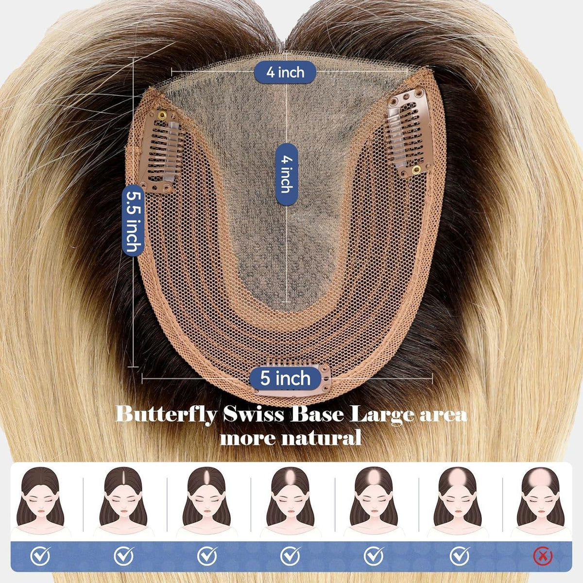 Echthaar Haarteil mit Pony, Ombré Hellblond, 14 Zoll