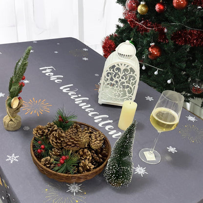 Weihnachts Tischdecke Dunkelgrau 150x300cm Wasserabweisend mit Schneeflocken
