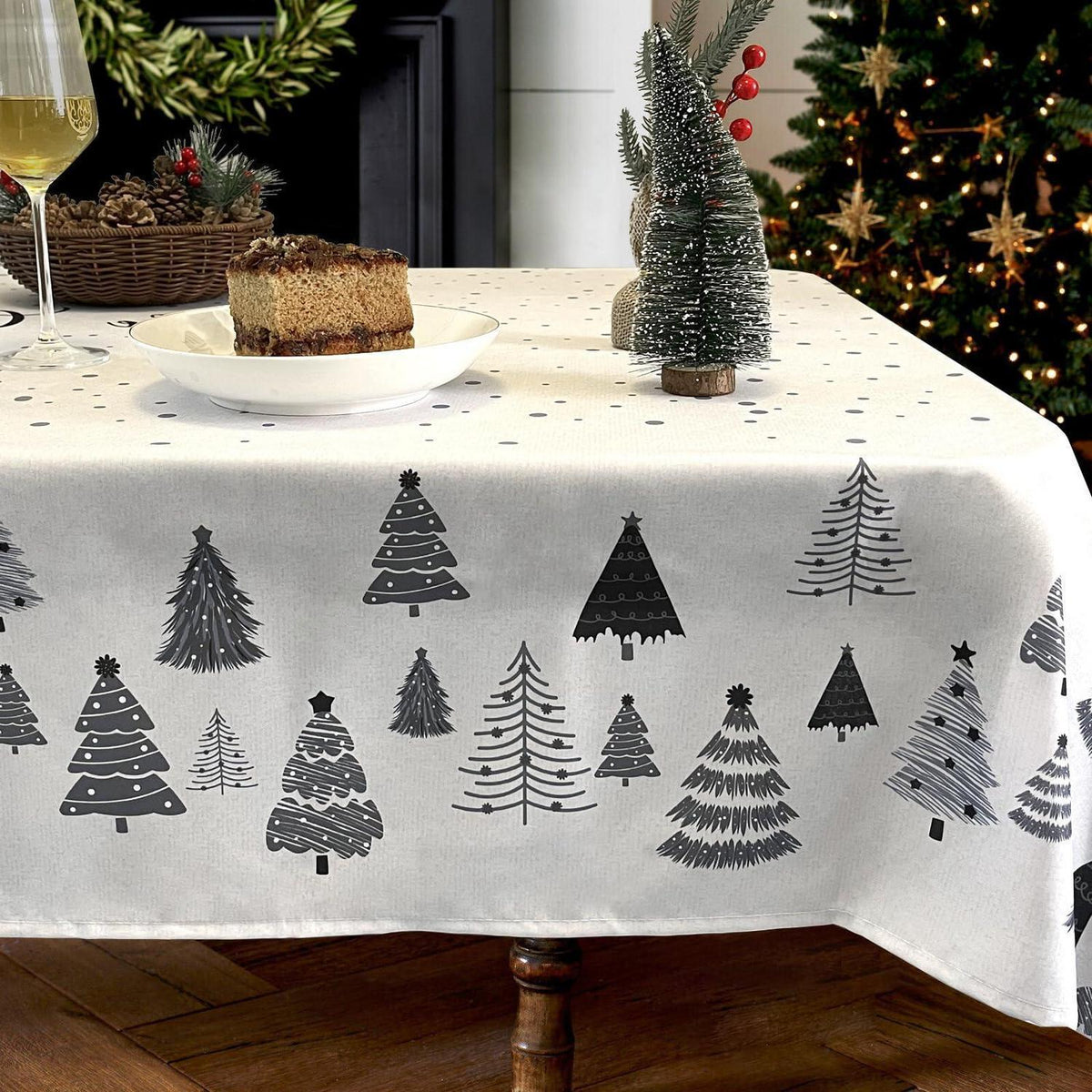 Wasserabweisende Weihnachtstischdecke 140x240 - Schneeflocke & Tannenbaum