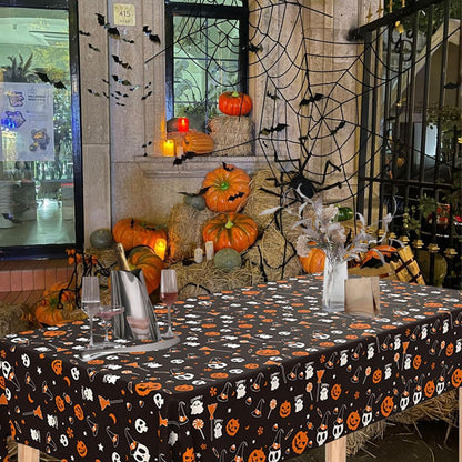 2x Halloween Tischdecke Kürbis Schädel Schwarz Folie