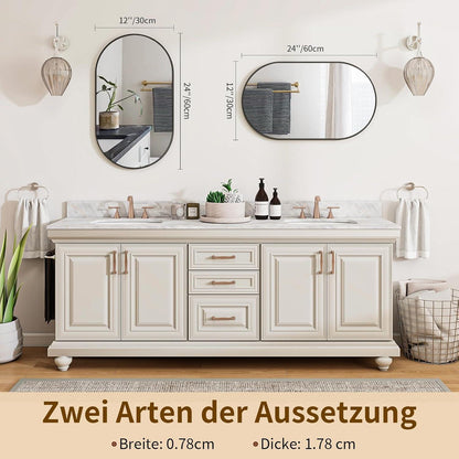 Ovaler Wandspiegel 30x60cm – Gehärtetes Glas, Schwarz