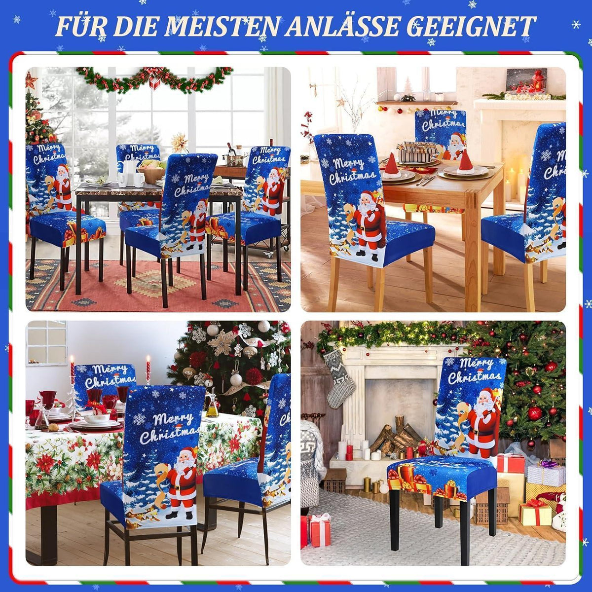 Stretch Stuhlhussen 6er Set | Weihnachten | Blau | Esszimmer & Party