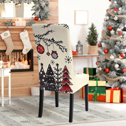 Weihnachts Stuhlhussen 6er Set - Elastisch & Waschbar