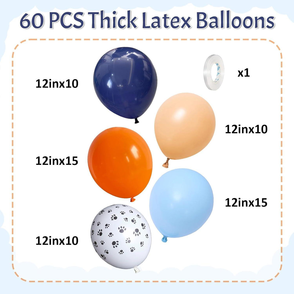 HILAVO Paw Luftballon Blau Orange 12 Zoll - Latex Ballons
