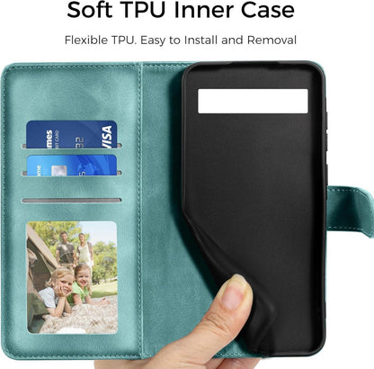 Google Pixel 7A Leder Flip Wallet Hülle Schutzhülle Grün