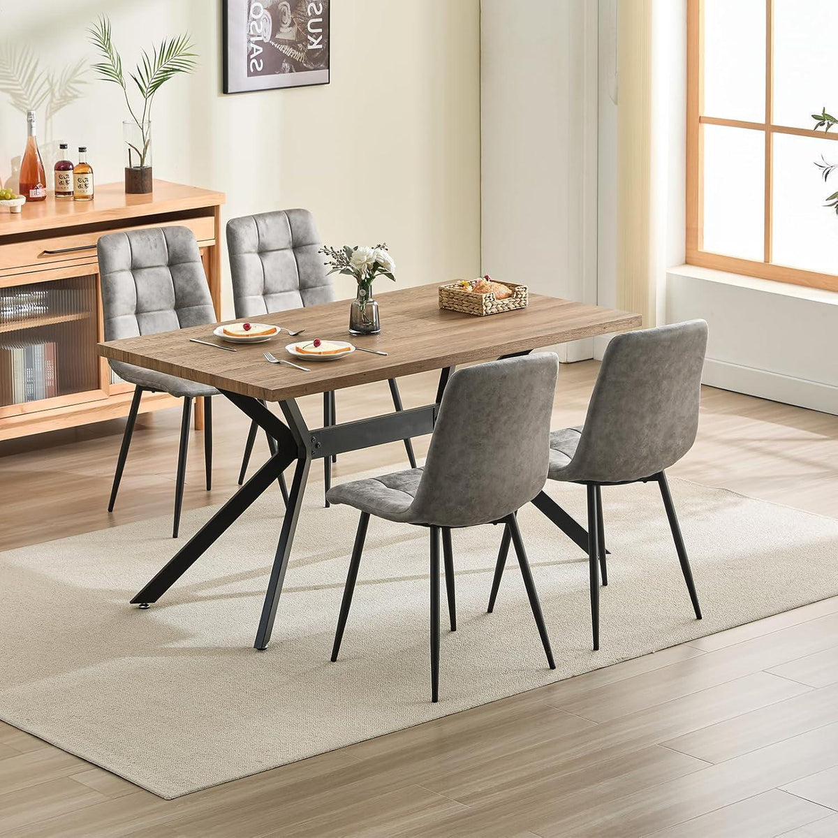 LEWE Esszimmerstühle 4er Set, Braun, Gepolstert & Modern