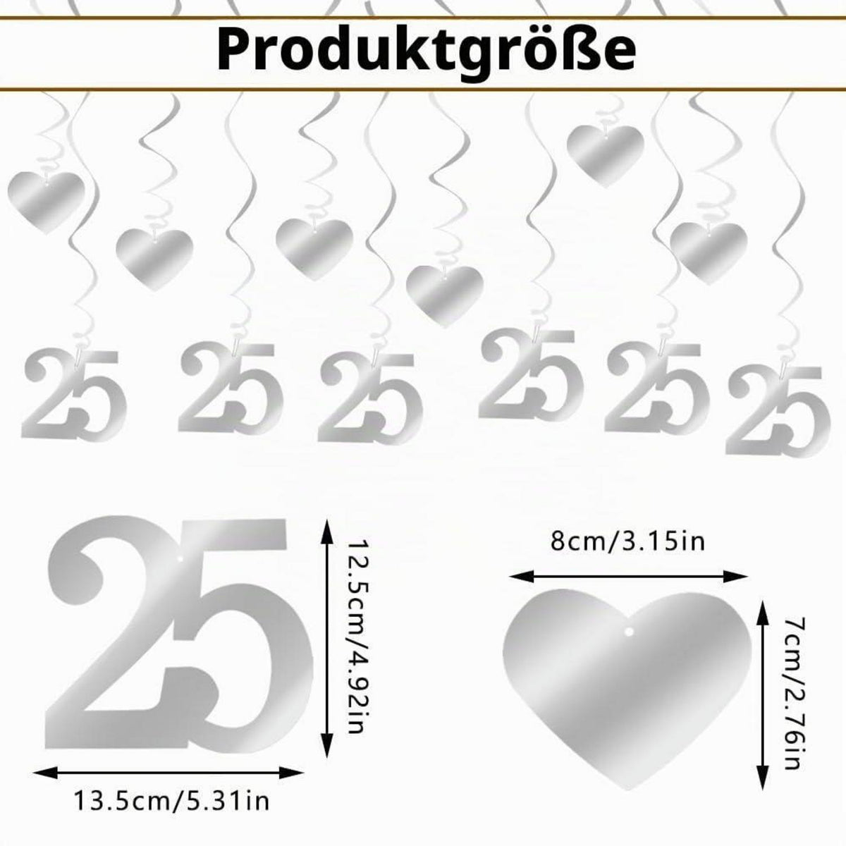 Silberhochzeit Deko Set | 18-teilige Girlande & Spiralen
