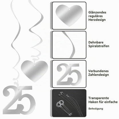 Silberhochzeit Deko Set | 18-teilige Girlande & Spiralen