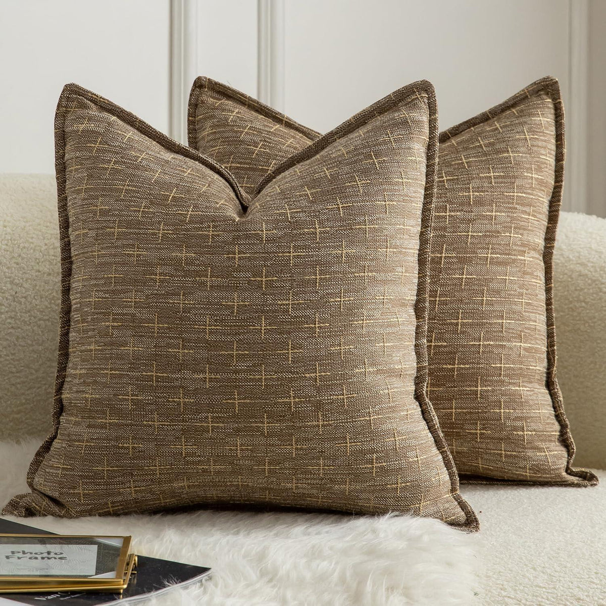 Hanf Kissenbezug 2er Set - Modern Bauernhaus Stil 55x55cm