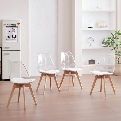 4er Set Esszimmerstühle Weißes & Transparent in Lederoptik