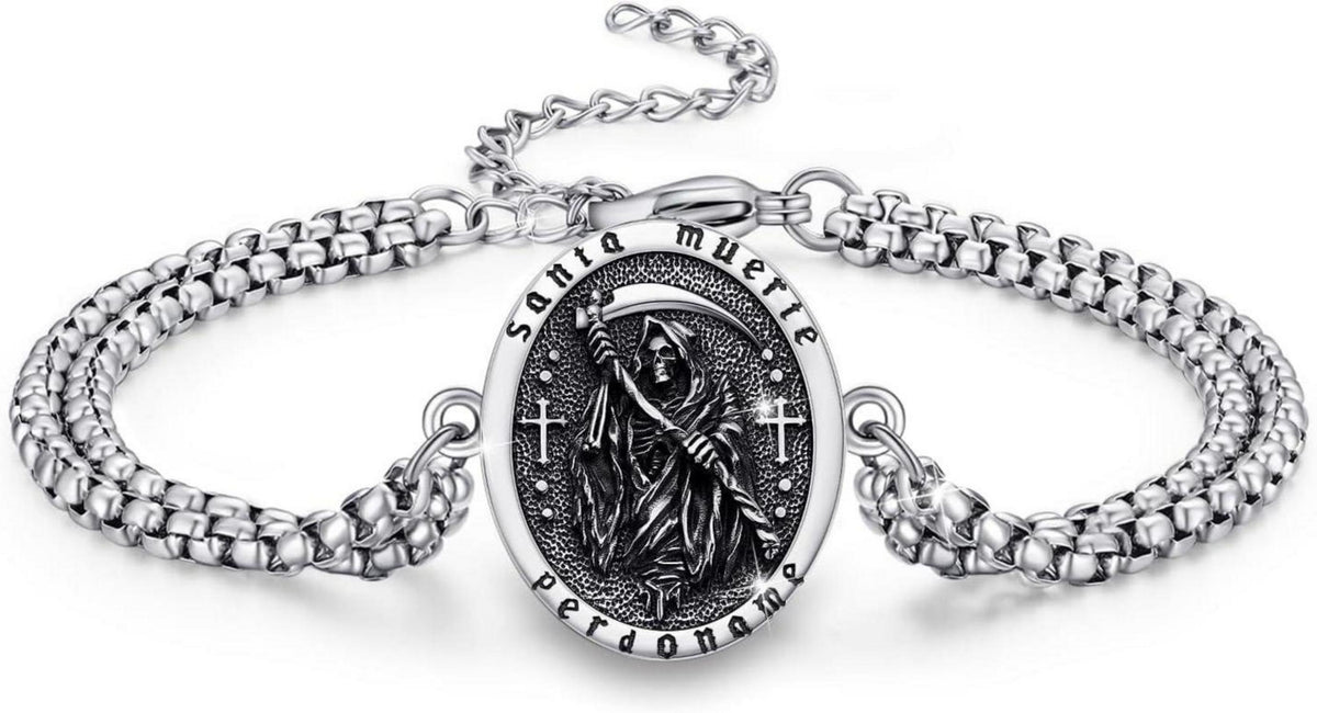 Santa Muerte Totenkopf Armband 925 Sterling Silber verstellbar