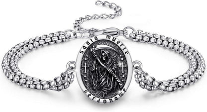 Santa Muerte Totenkopf Armband 925 Sterling Silber verstellbar
