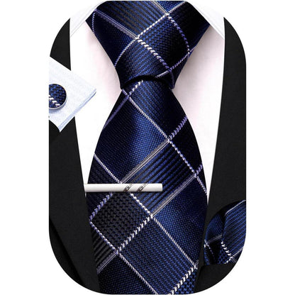 Herren Seiden Streifen Krawatten Set Blau