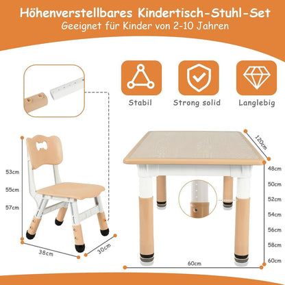 Kindertisch mit 6 Stühlen, höhenverstellbar, gelb