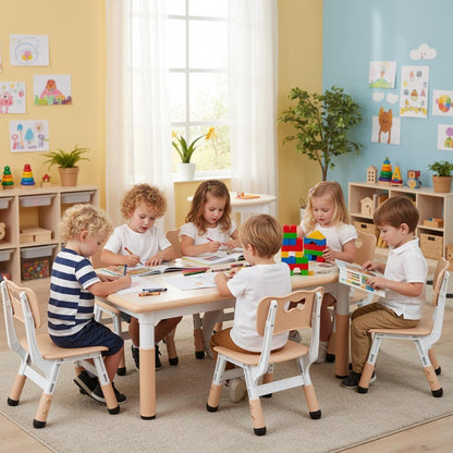 Kindertisch mit 6 Stühlen, höhenverstellbar, gelb