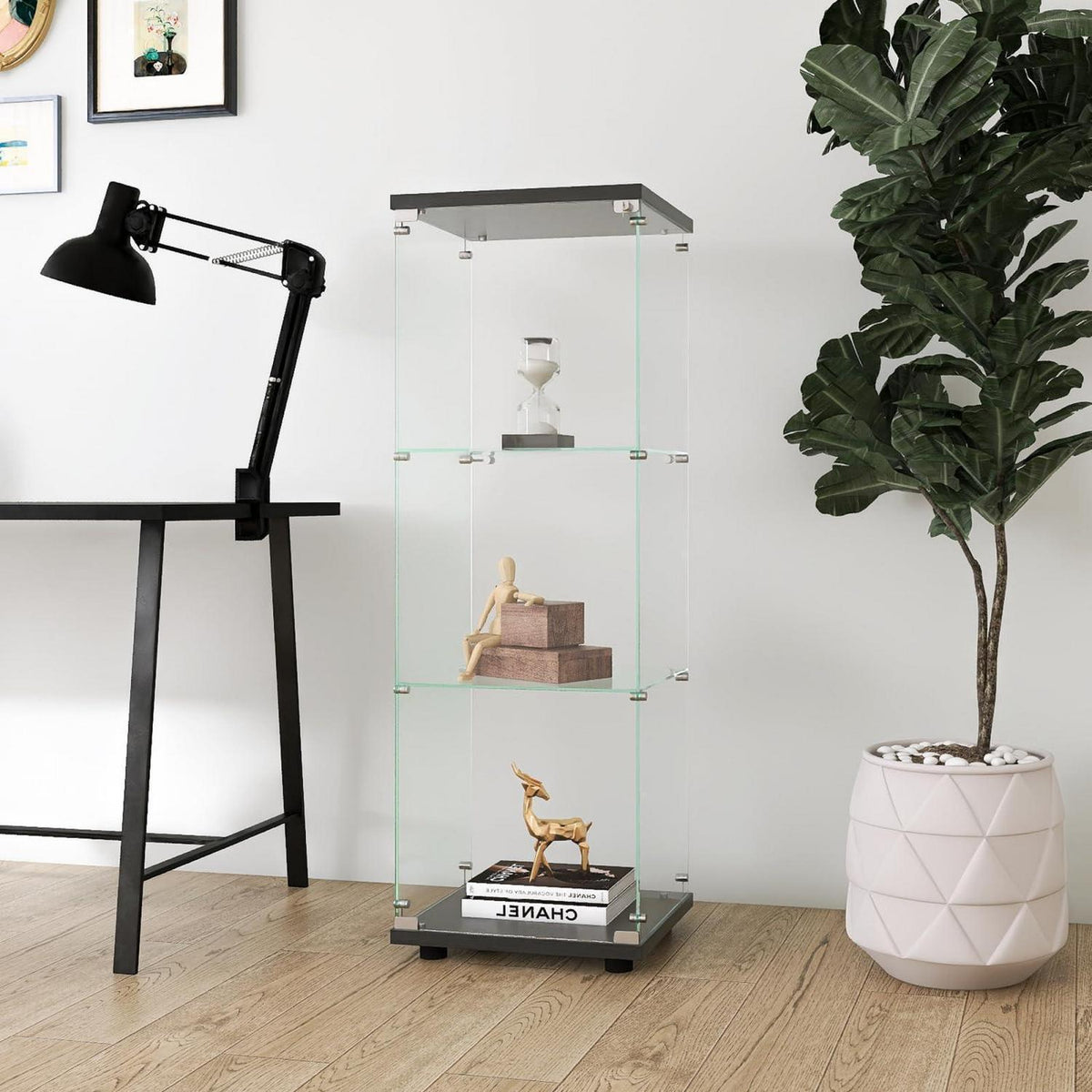 Glasvitrine Standvitrine Schwarz 125x42x36 cm