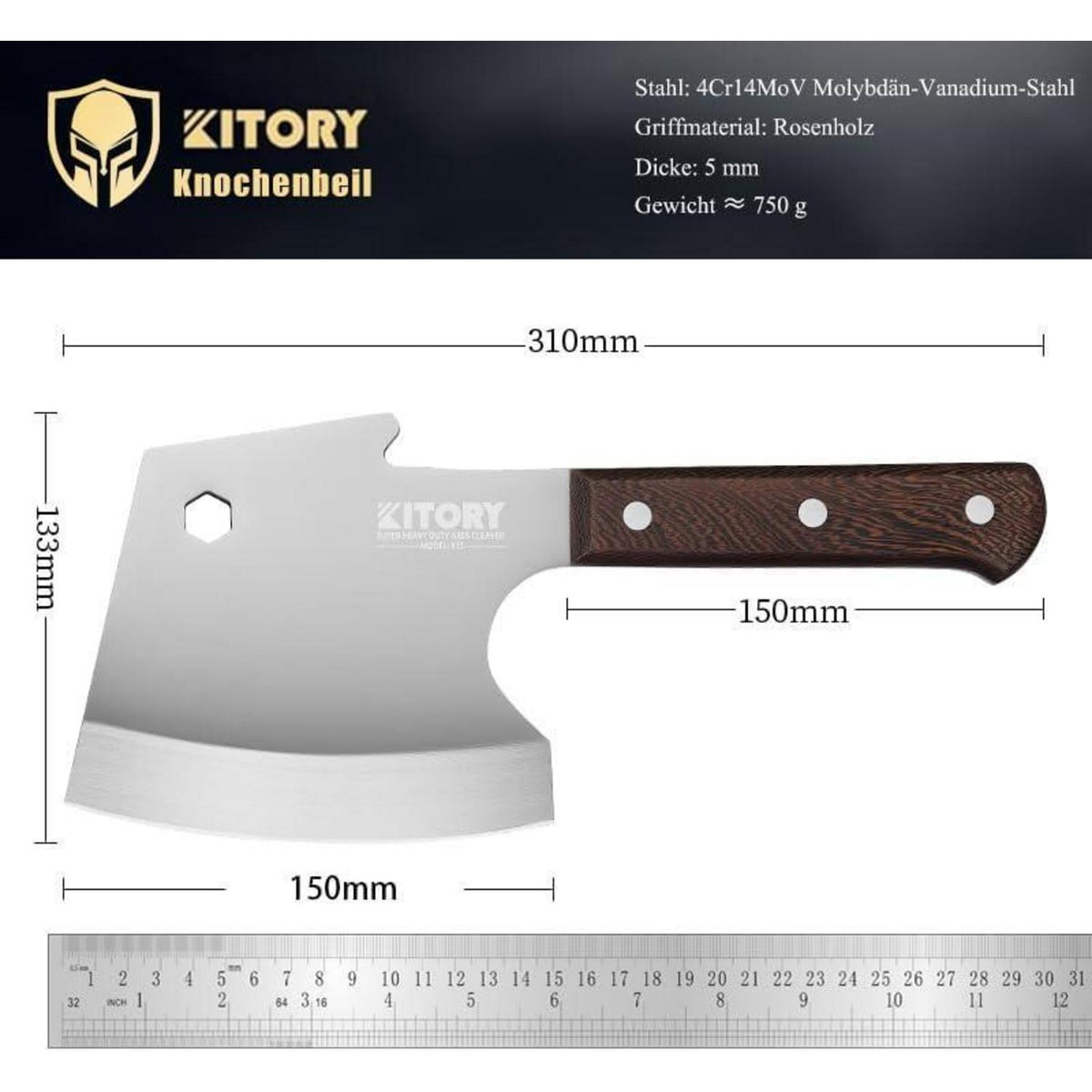 Hackmesser 15 cm – Robustes Fleischerbeil aus Edelstahl mit Holzgriff