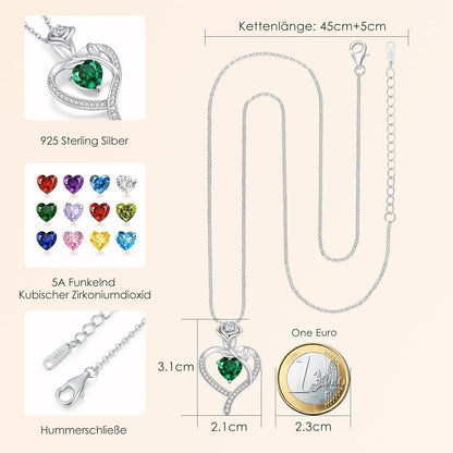 Herz Halskette Rosegold mit Geburtsstein aus 925 Sterling Silber