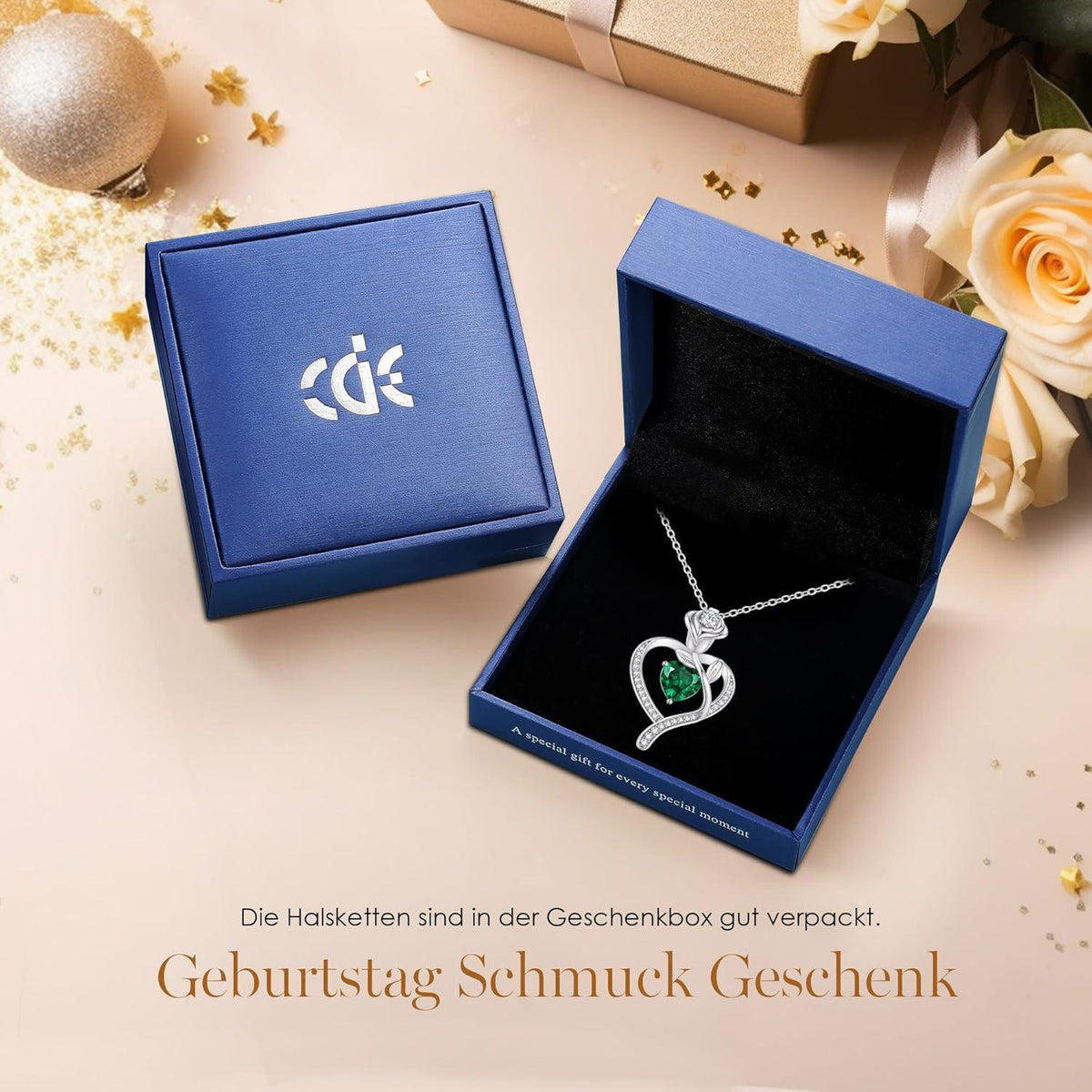 Herz Halskette Rosegold mit Geburtsstein aus 925 Sterling Silber