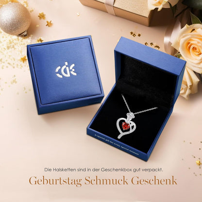 Herz Halskette Rosegold mit Geburtsstein Sterling Silber 925 Damen