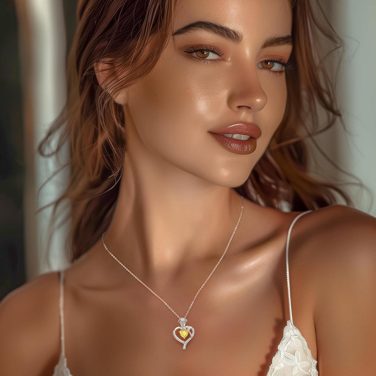 Herz Halskette Rosegold mit Geburtsstein aus 925 Sterling Silber