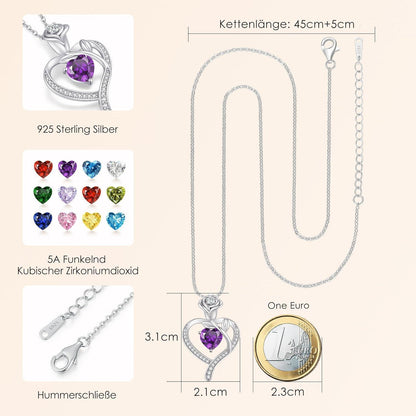 Herz Halskette Damen Rosegold mit Geburtsstein aus 925 Sterling Silber
