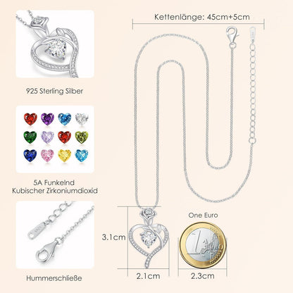 Herz Halskette Damen Rosegold mit Geburtsstein Sterling Silber 925