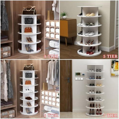 Drehbarer Schuhschrank 7 Etagen – Schuhregal & Taschenkoffer Weiß