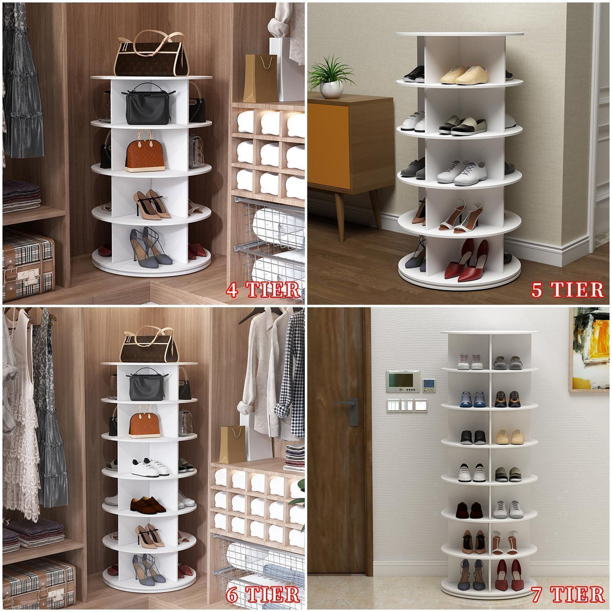 Drehbarer Schuhschrank 6 Etagen – Schuhregal Karussell Weiß