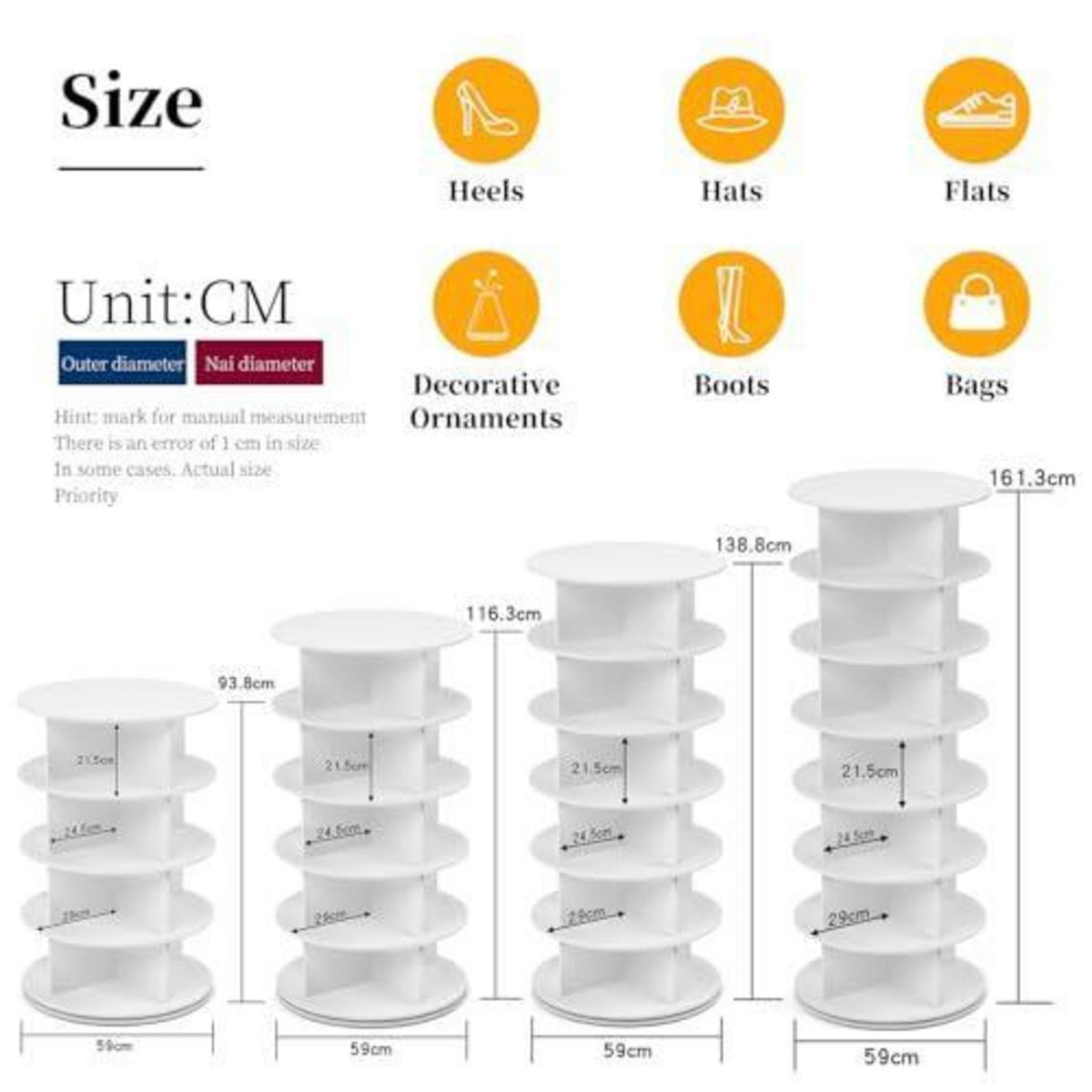 Drehbarer Schuhschrank 5 Etagen – Schuhregal Karussell Weiß