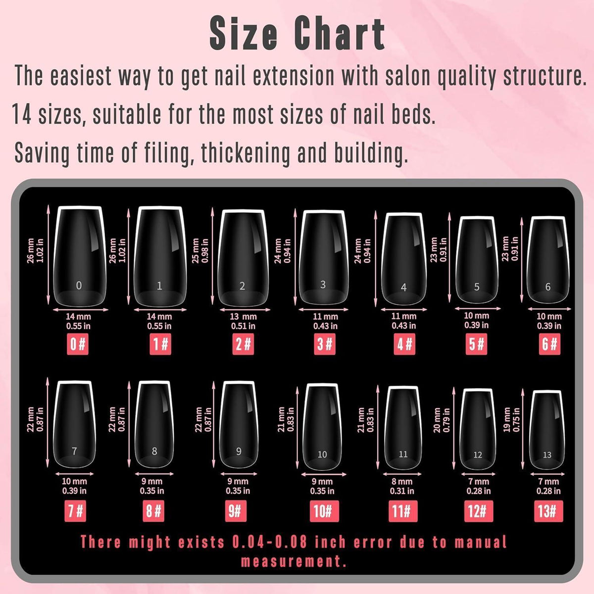 Extra dicke Soft Gel Nagelspitzen Medium Square 14 Größen