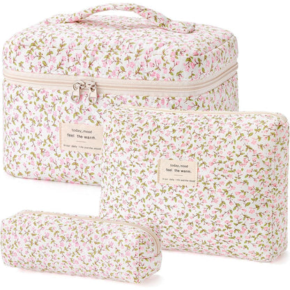Kosmetiktaschen Set 3 Stück Blumen Muster Aesthetic Kulturtasche Damen