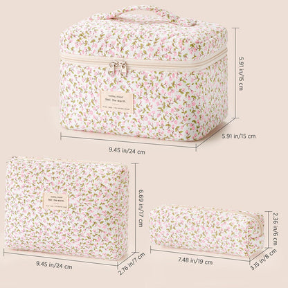 Kosmetiktaschen Set 3 Stück Blumen Muster Aesthetic Kulturtasche Damen