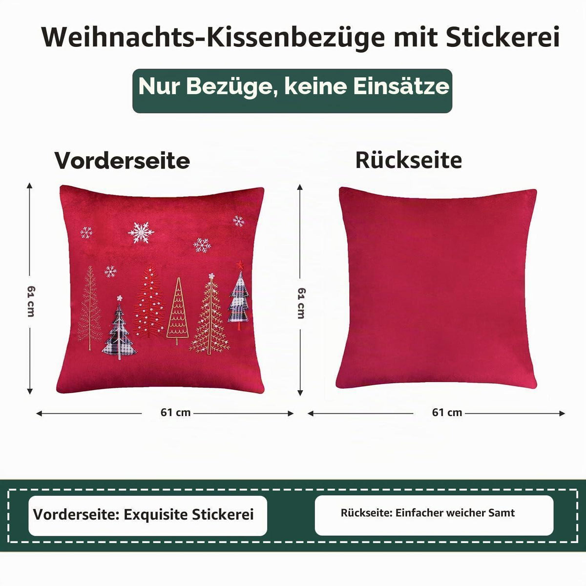 Weihnachtliche Kissenbezüge 60x60 cm - Rot mit Weihnachtsbaum