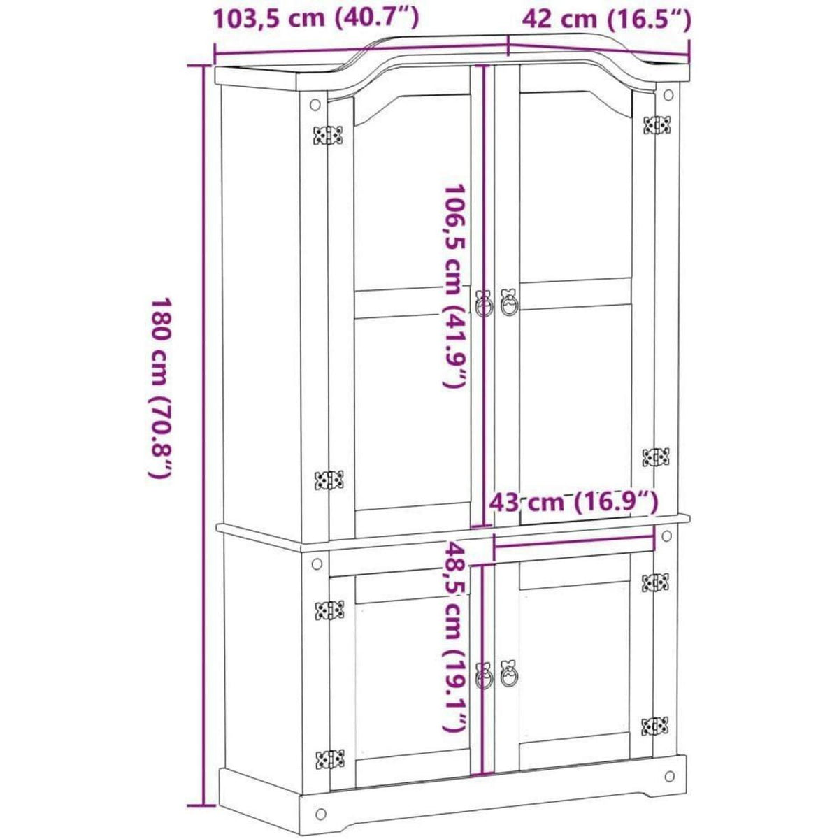 Kiefernholz Glasvitrine | Hochschrank für Wohnzimmer & Büro
