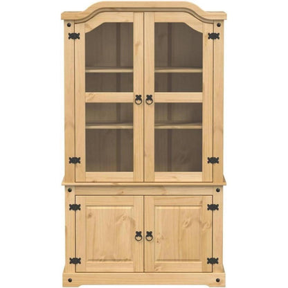 Kiefernholz Glasvitrine | Hochschrank für Wohnzimmer & Büro