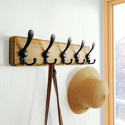 Garderobenleiste Holz mit 5 Haken, Retro Braun