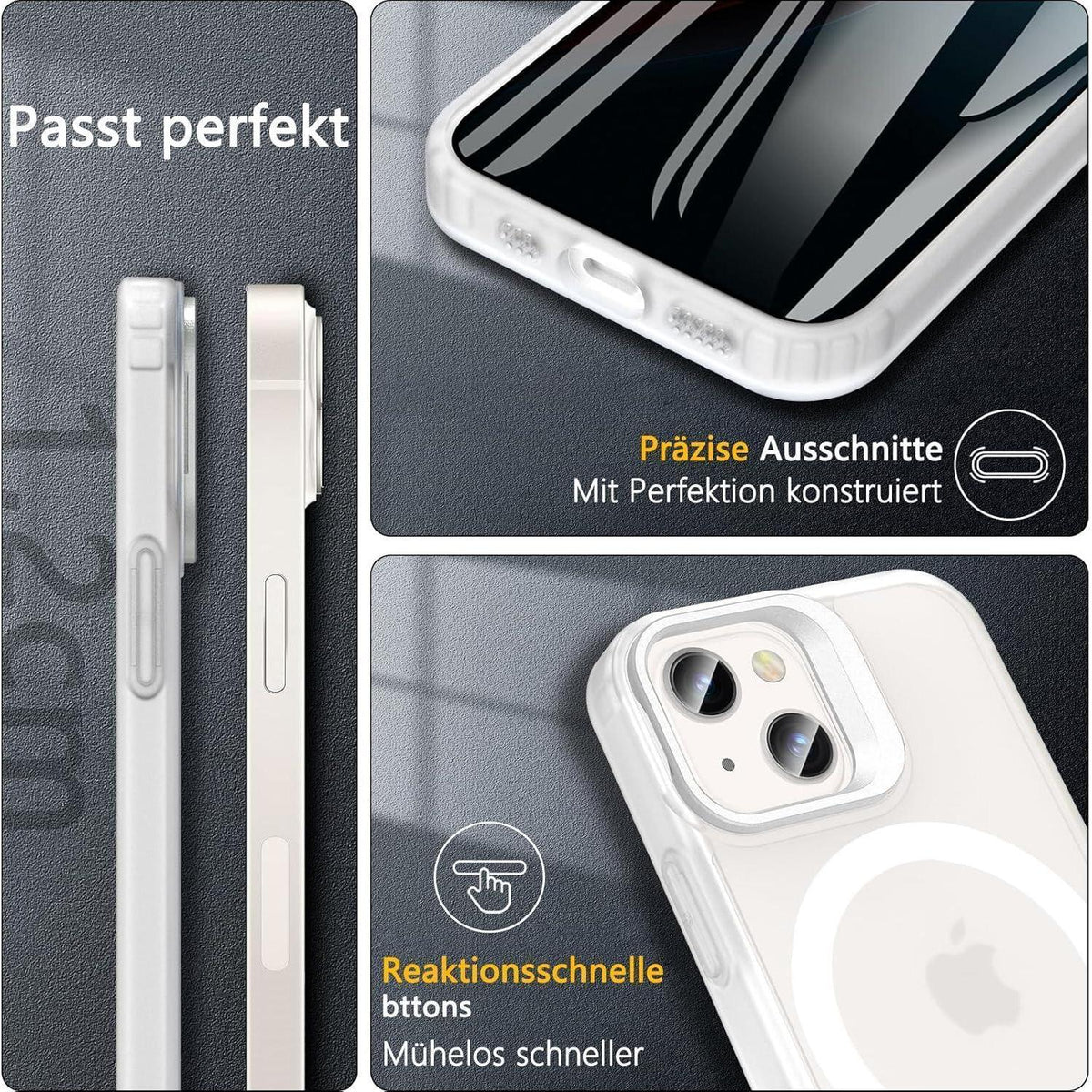iPhone 13/12 Mini Hülle mit Ständer, MagSafe, Panzerglas, matt durchscheinend