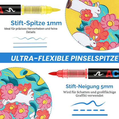 72er Acryl-Marker Set mit Pinselspitze – Vielseitige Farben