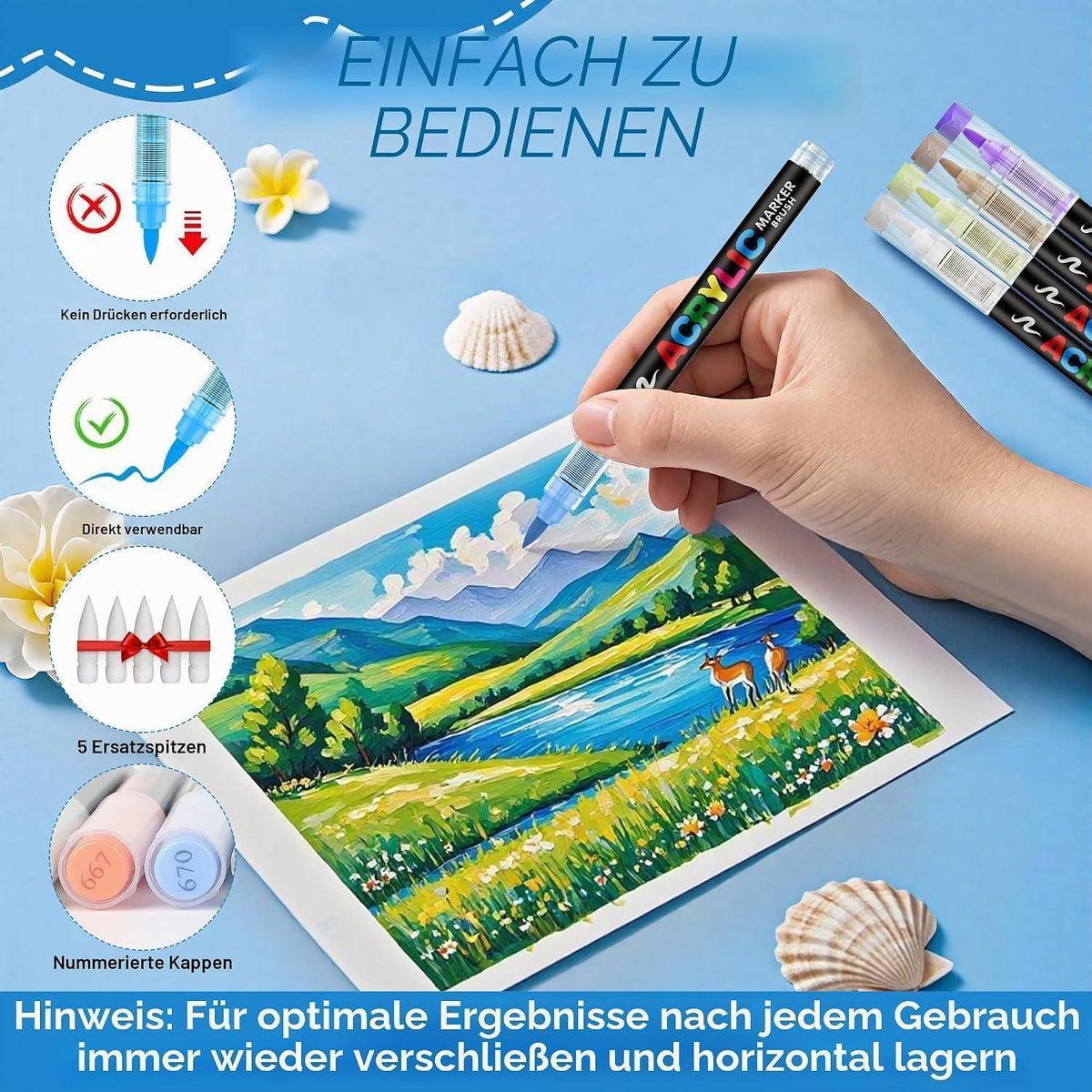72er Acryl-Marker Set mit Pinselspitze – Vielseitige Farben